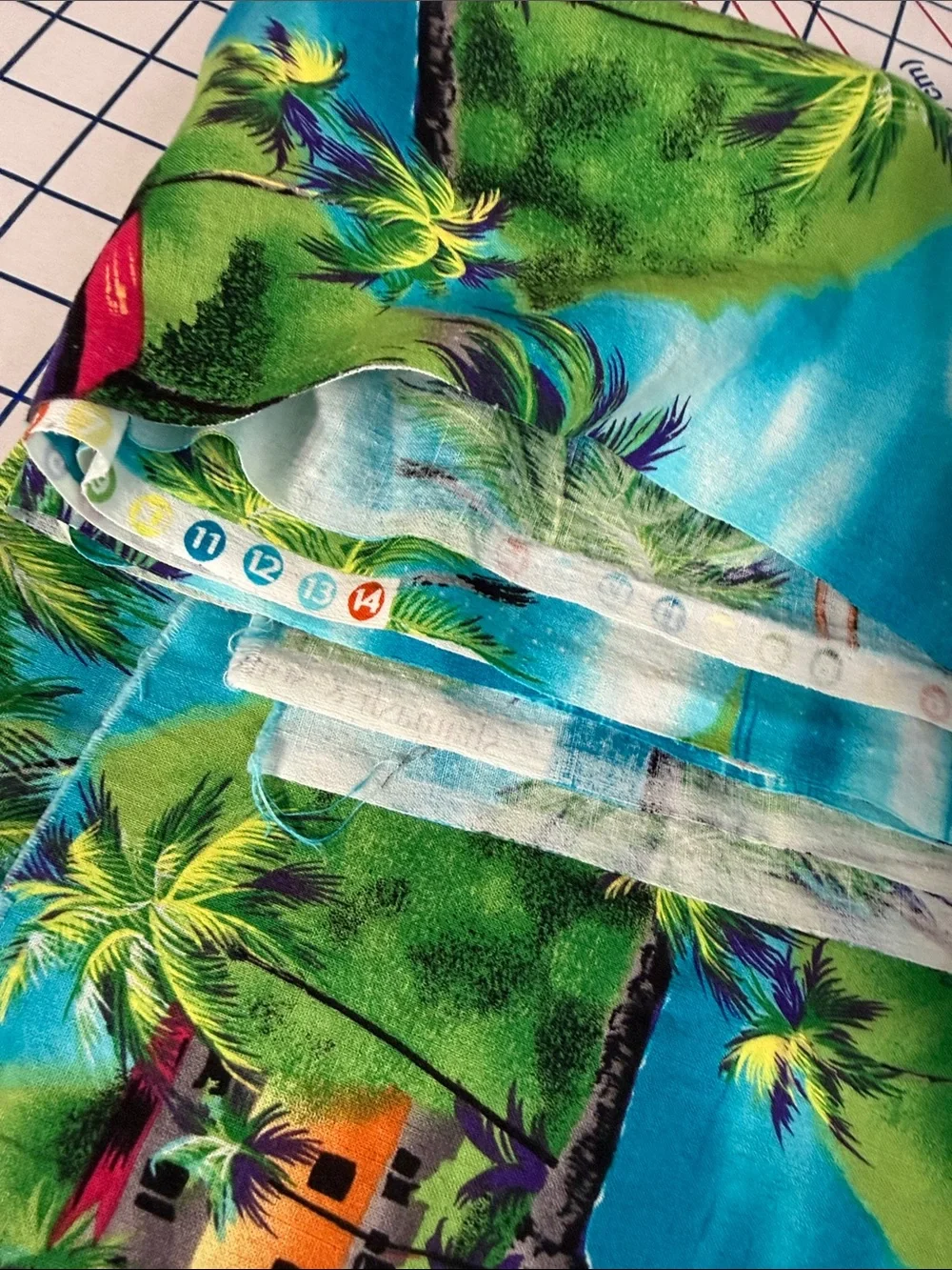 Vintage Tropical Island Scenic Fabric 1¾ Yards Palm Trees Sailboats Caribbean